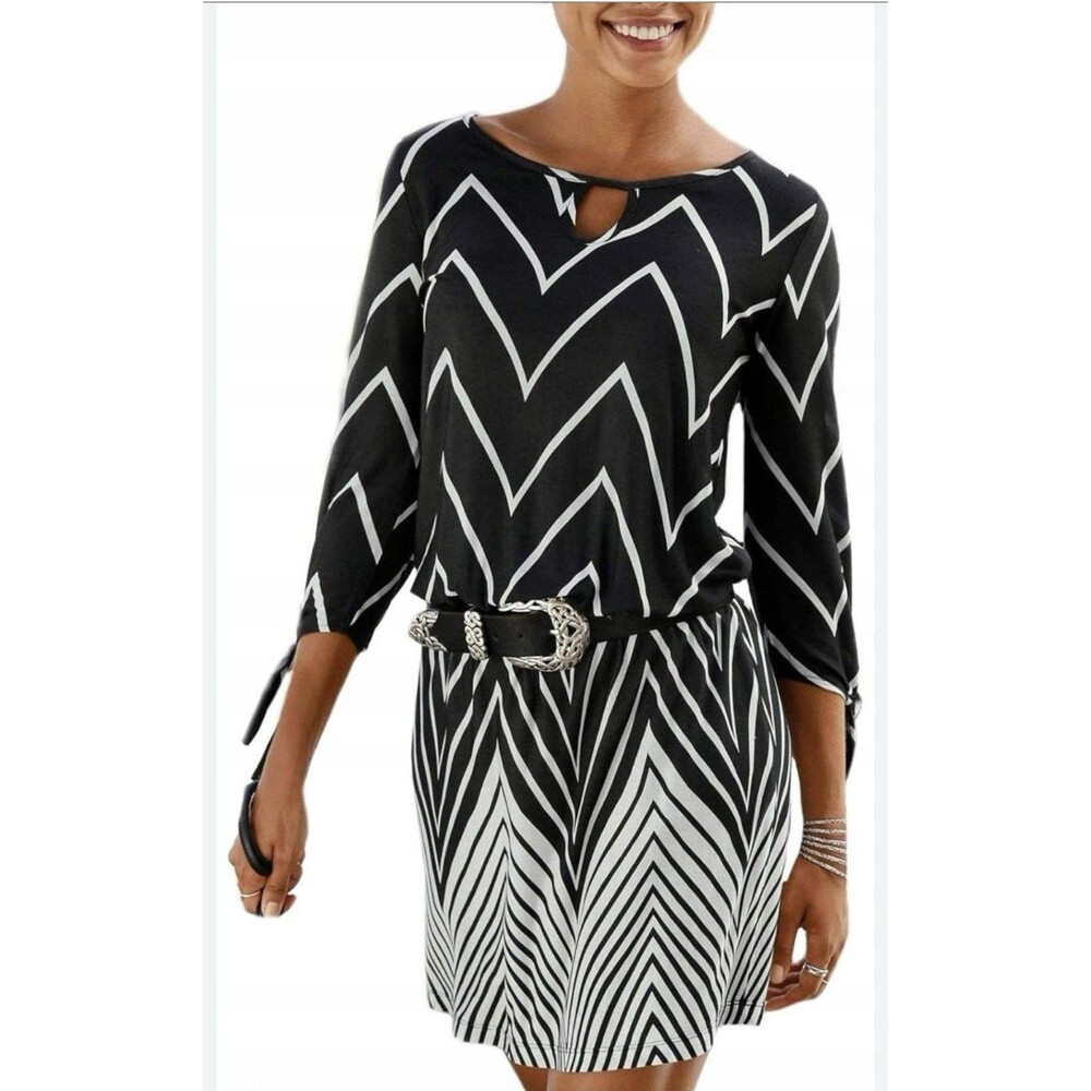 lascana Black And White Geometric Print Mini Dress SZ10